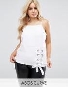Asos Curve Cami In Ponte With Eyelet Lace Up Detail - White