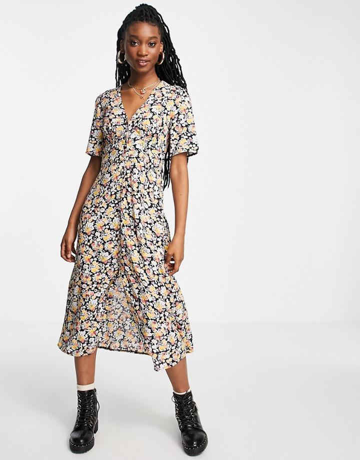 Nobody's Child Alexa Vintage Ditsy Floral Button Through Midi Dress In Multi