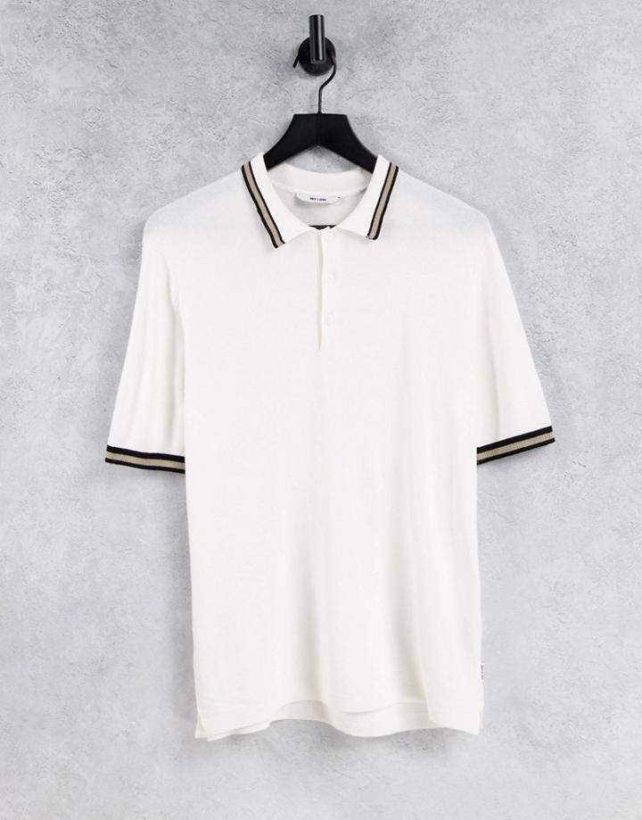 Only & Sons Knitted Polo Shirt With Tipping In White