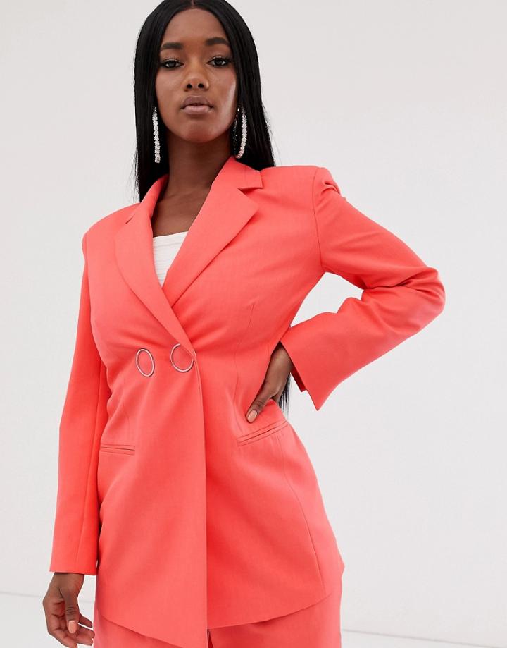 Asos Design Strong Shoulder Suit Blazer In Coral - Orange
