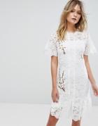 Liquorish Lace Dress With Blossom Embroidery - Cream