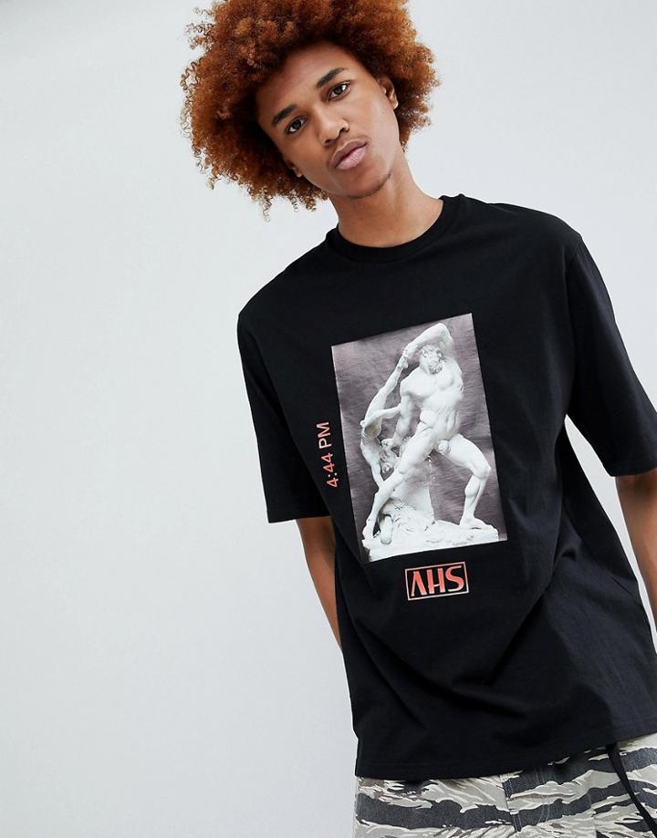 Antimatter T-shirt In Black With Statue Graphic - Black
