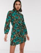 Vero Moda Mini Dress With Pleat Detail In Floral Print-multi