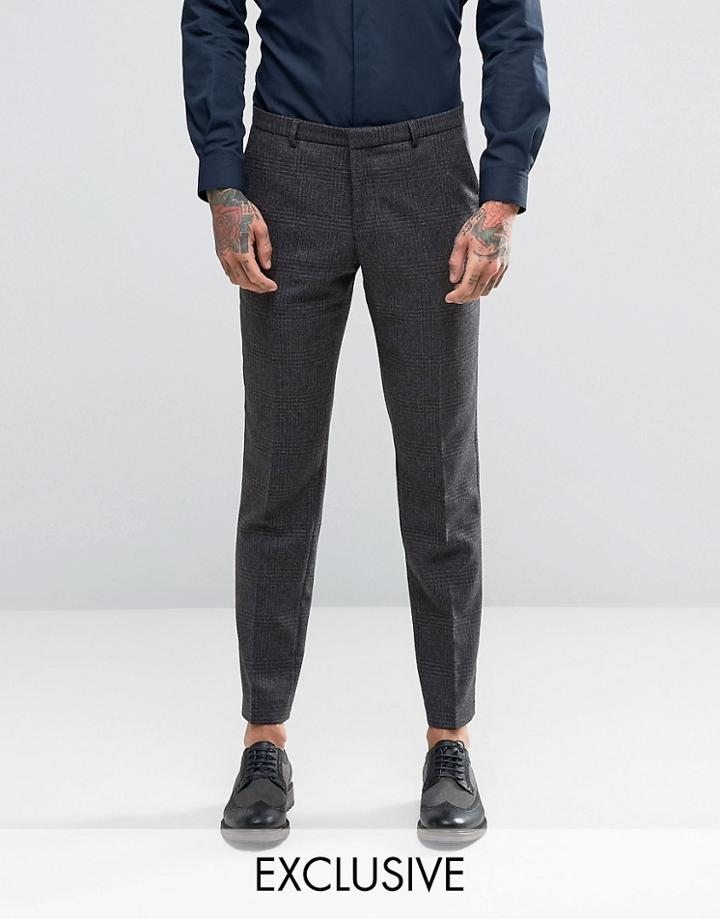 Heart & Dagger Skinny Suit Pants In Tonal Check - Gray