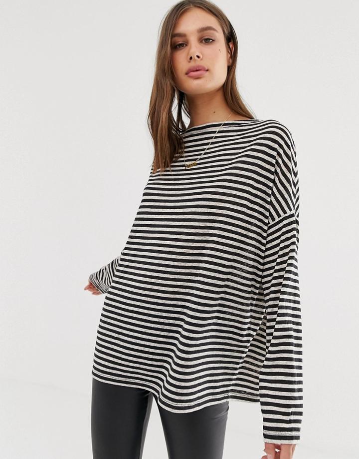 Allsaints Rita Stipe Off Shoulder Long Sleeve Top - Multi