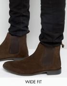 Asos Wide Fit Chelsea Boots In Brown Suede - Brown
