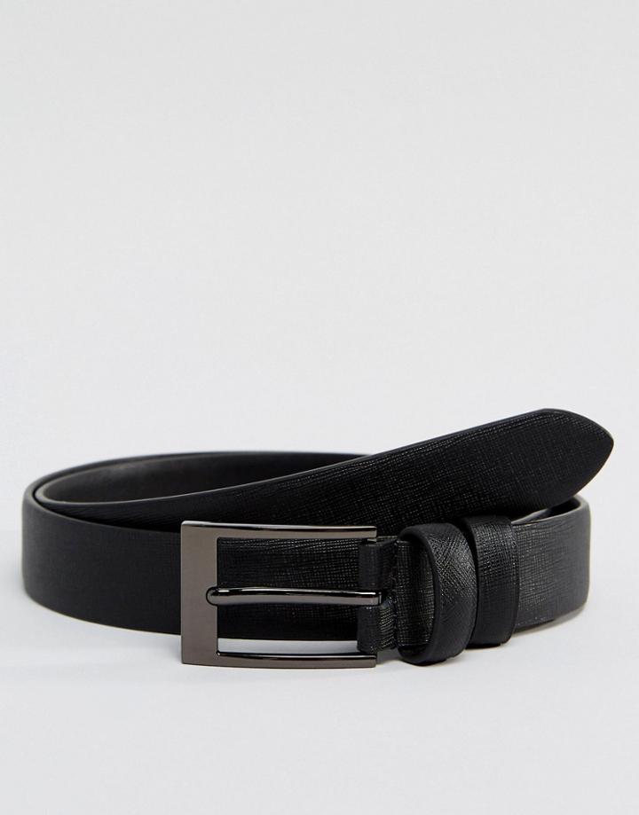 Smith And Canova Leather Skinny Belt In Black Saffiano - Black