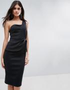 Asos One Shoulder Fold Peplum Scuba Midi Dress - Black
