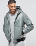 Asos Quilted Bomber Jacket With Hood In Green - Green