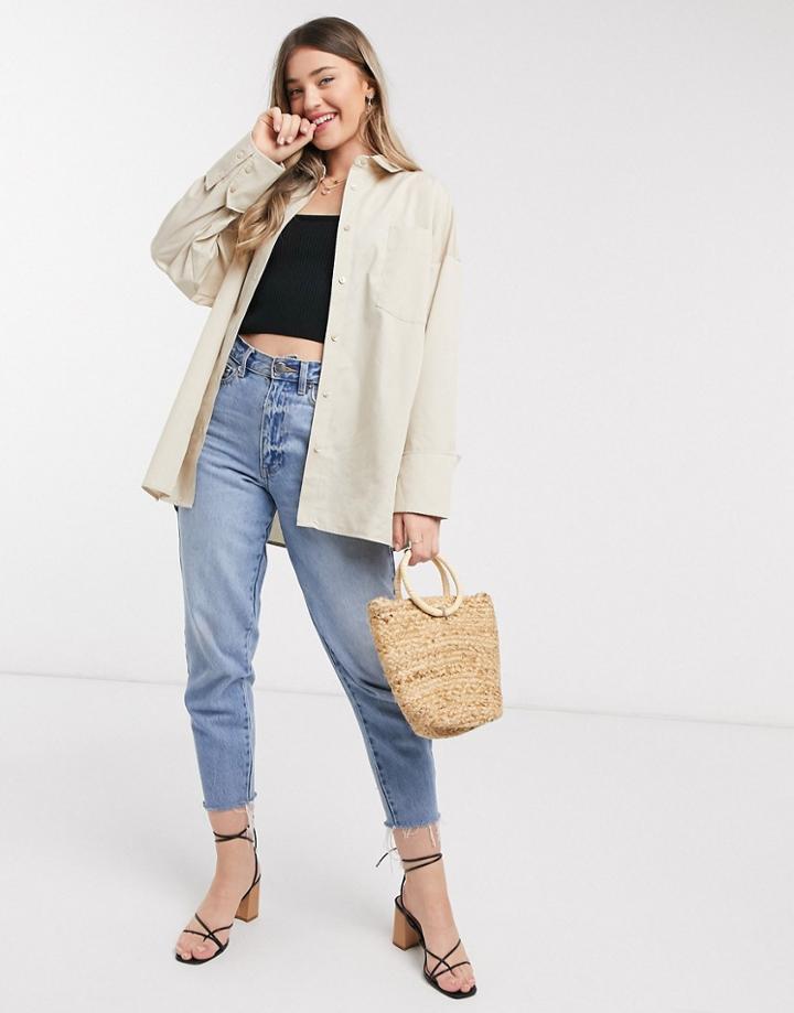 Asos Design Oversized Relaxed Cotton Dad Shirt In Sand-no Color