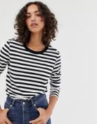 Selected Femme Long Sleeve Stripe Tee - Black