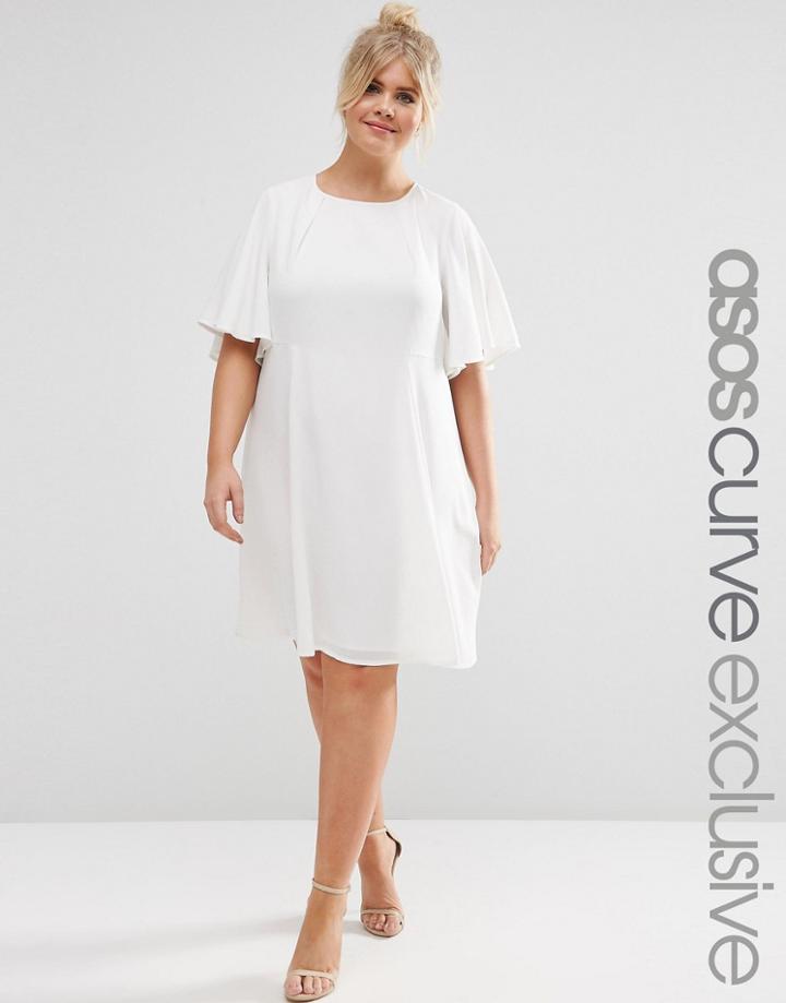 Asos Curve Swing Dress With Ruffle Sleeve - Cream