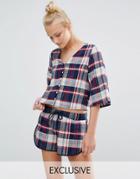 Chelsea Peers Checked Cropped Shirt & Shorts Set - Red