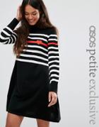 Asos Petite Knitted Dress With Stripe And Heart - Black