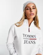 Tommy Jeans Half Zip Sweatshirt In White - Part Of A Set-blues