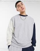 Asos Design Matching Oversized Sweatshirt In Gray Heather And Navy Color Block-grey
