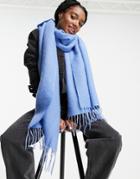 Asos Design Supersoft Long Woven Scarf With Tassels In Blue-blues