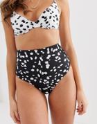 Asos Design Recycled Mix And Match High Waist Bikini Bottom In Black Dalmatian Polka Dot - Multi