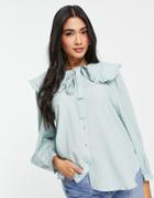 Mango Blouse With Collar In Sage Green