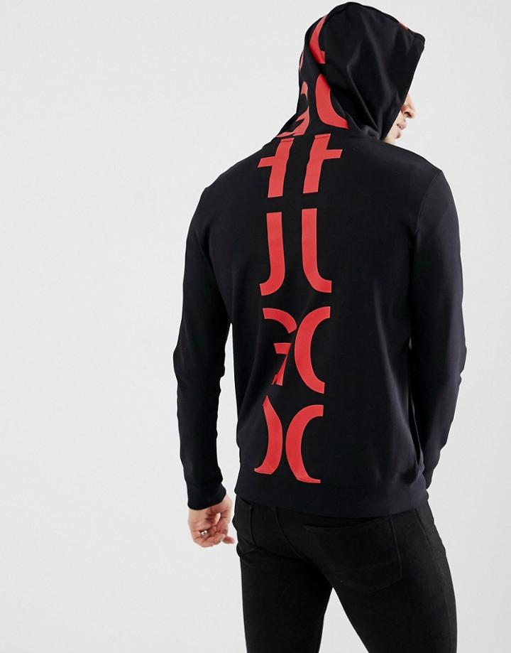 Hugo Dondy Back Logo Zip Thru Hoodie In Black - Black