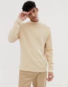 Asos Design Turtleneck Sweatshirt In Beige - Beige