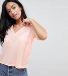 Asos Design Petite T-shirt With V-neck In Linen Mix In Peach-orange