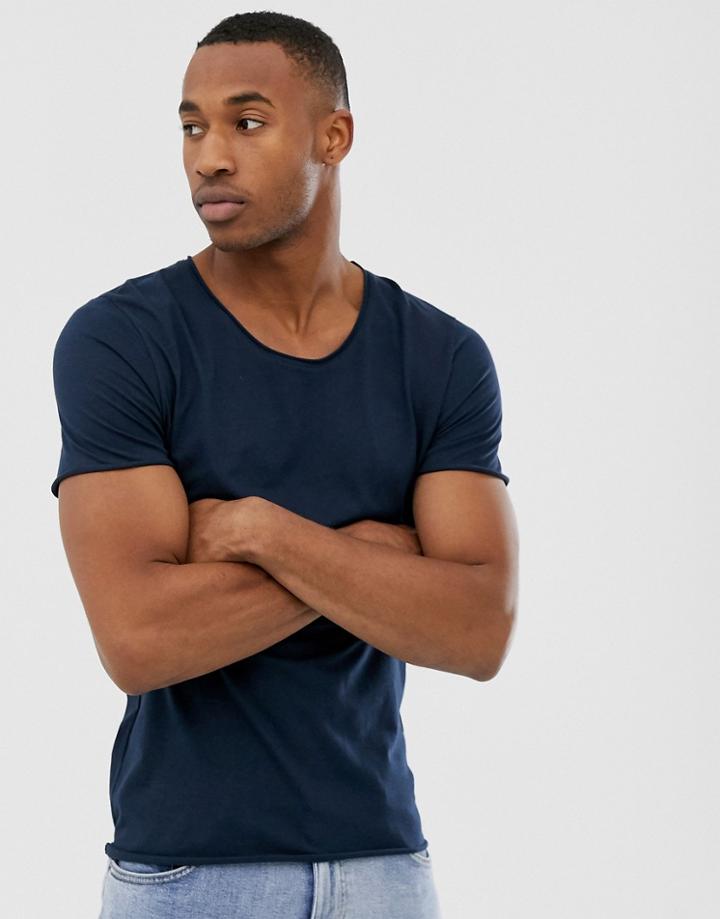 Selected Homme T-shirt With Scoop Neck In Navy