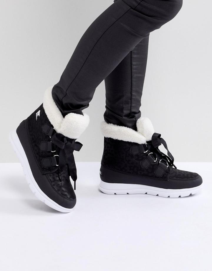 Sorel Explorer Carnival Black Waterproof Flat Boots - Black