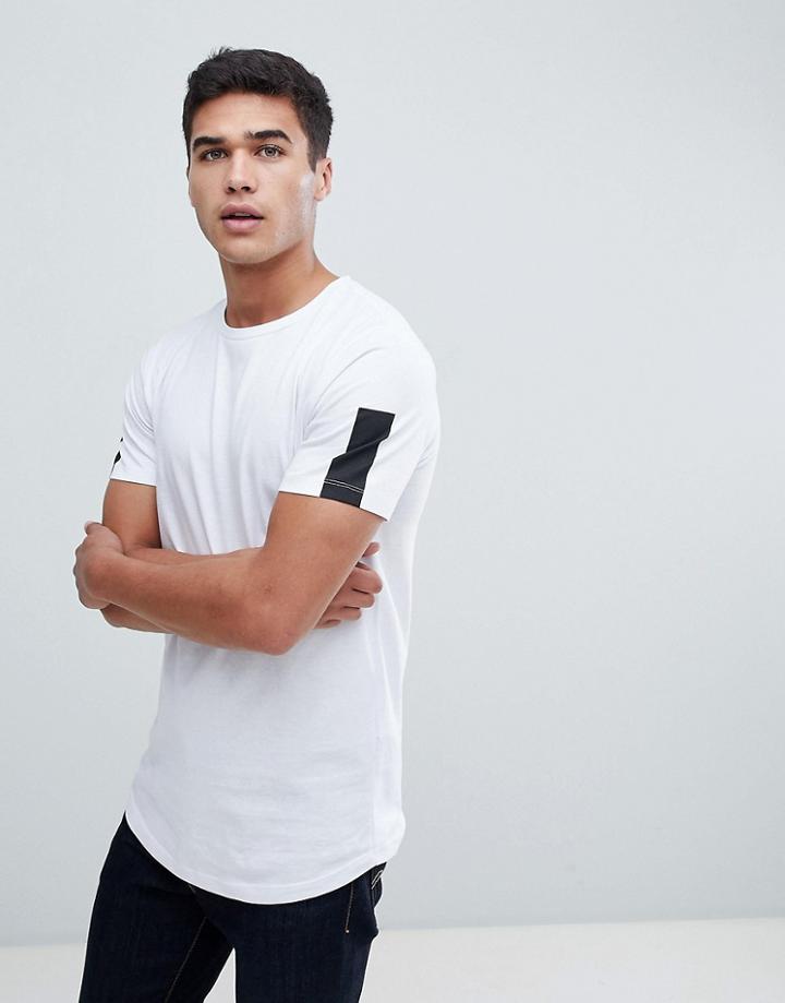 Jack & Jones Core Longline T-shirt With Sleeve Stripe - White
