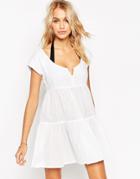 Asos Tiered Smock Beach Dress - White