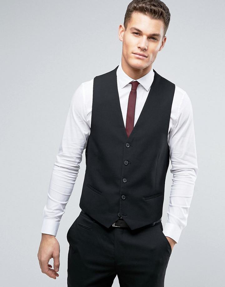 New Look Slim Suit Vest In Black - Black