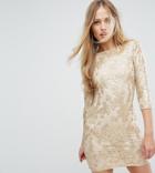 Tfnc Mini 3/4 Length Sleeve Sequin Dress-gold