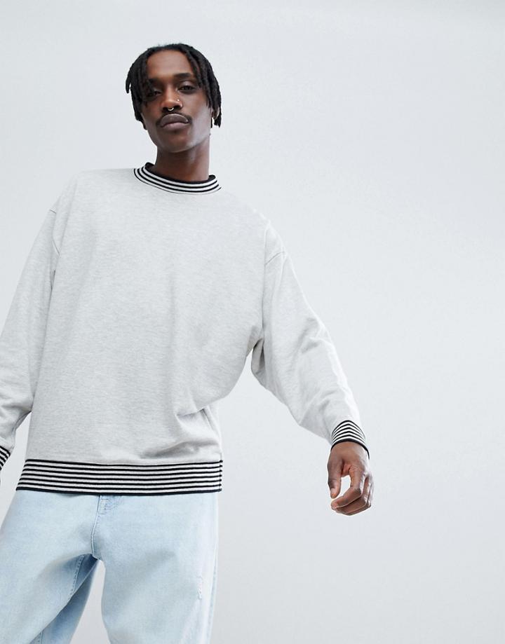 Asos Oversized Sweatshirt With Contrast Tipping In Gray Marl