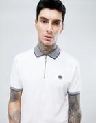 Pretty Green Slim Fit Holcombe Zip Neck Logo Polo In White - White