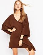 Asos Belted Cape Dress With Ribbed Front Panel - Tobacco