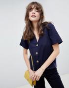 Asos Design Boxy Top With Contrast Buttons - Navy
