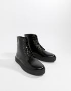 Zign Cupsole Lace Up Boots In Black High Shine - Black