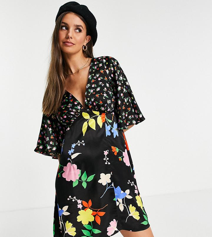 Topshop Tall Mixed Floral Print Mini Dress In Multi