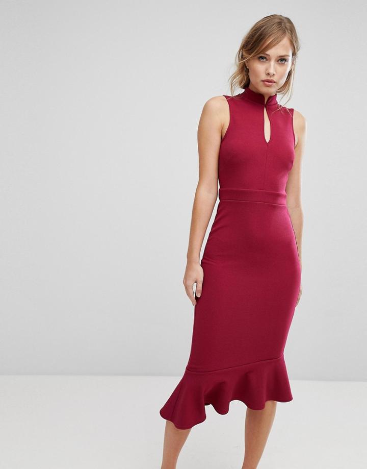 Silver Bloom Open Back Midi Dress - Red
