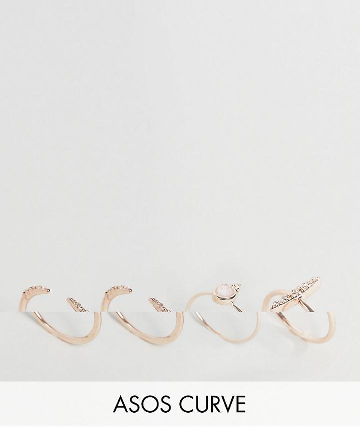 Asos Curve Pack Of 4 Fine Faux Opal Jewel Rings - Copper