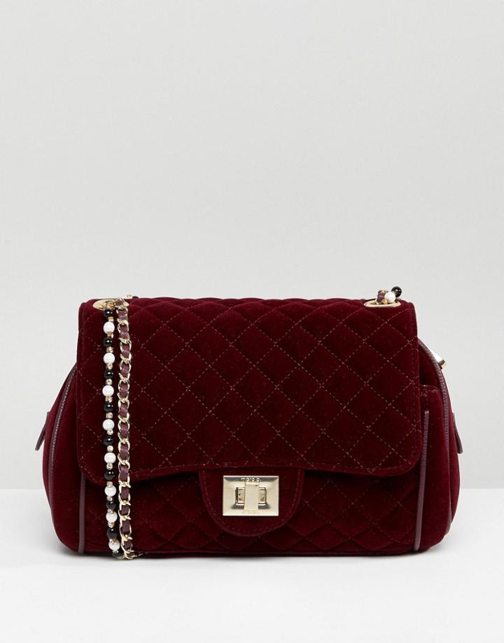 Marc B Knightsbridge Velvet Crossbody Bag With Pearl Straps - Red
