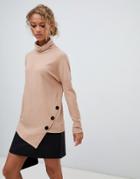 New Look Button Detail Roll Neck Sweater In Camel - Gray