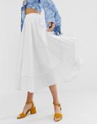 Ghospell Midi Skirt With Pleated Hem-white