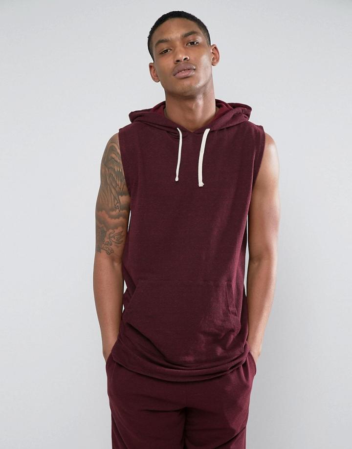 Asos Sleeveless Nepp Hoodie With Curved Hem - Red