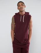 Asos Sleeveless Nepp Hoodie With Curved Hem - Red