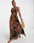 Asos Design Plait Maxi Beach Dress In Tie Dye-multi