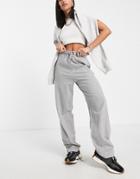 Asos Design Straight Leg Sweatpants With Deep Waistband And Pintuck In Organic Cotton In Gray Marl