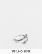 Asos Design Sterling Silver Pinky Ring With Snake Design In Burnished Silver