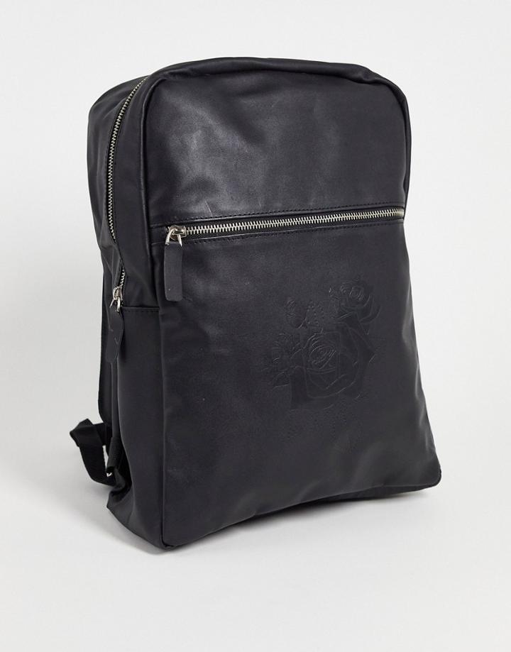 Bolongaro Trevor Leather Clean Emboss Rose Backpack-black