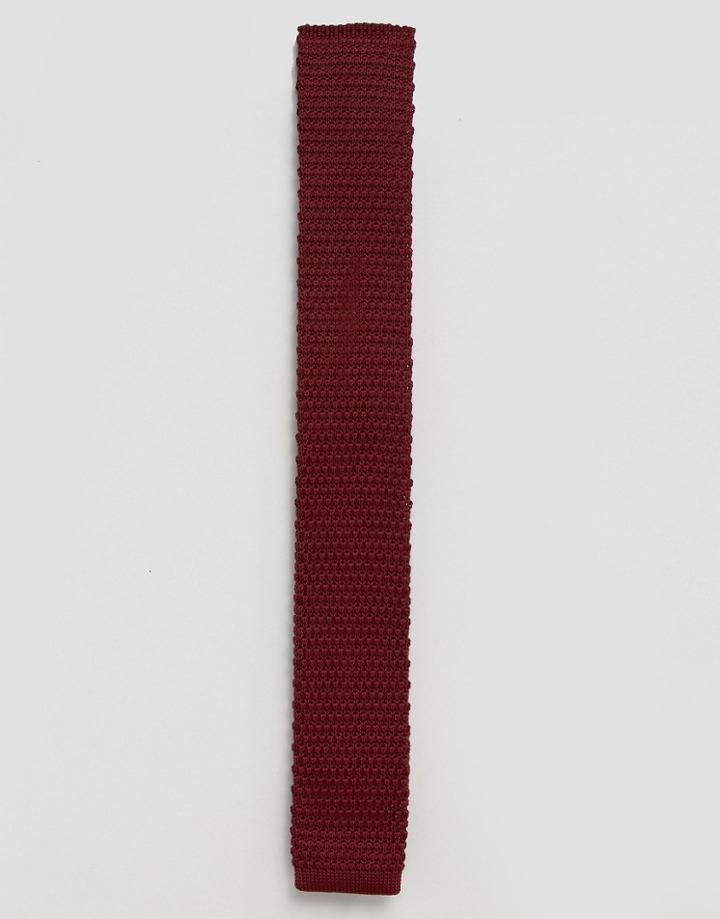 Feraud Knitted Tie In Burgandy - Red